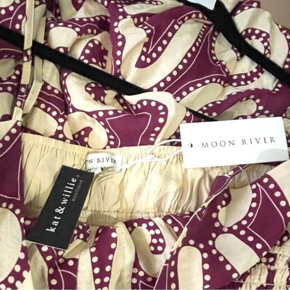 MOON RIVER  Sleeveless Sweetheart Neck Shirred Tiered Smock Midi Sz Large - Picture 11 of 16